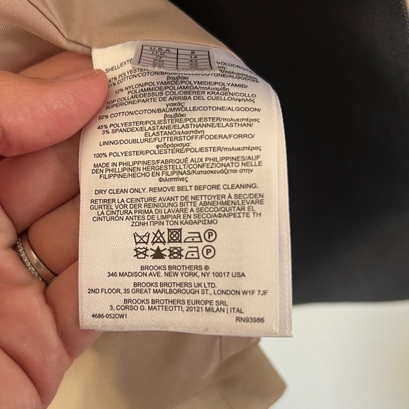 Brooks Brothers Tan With Gray Collar Belted Double Breasted Short Trench Coat - Picture 12 of 12